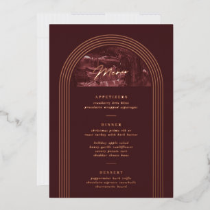 Foil Painted Arch Holiday Party Menu Card - Red