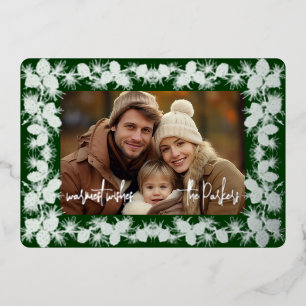 Foil Pinecone Holiday Photo Card- fir green