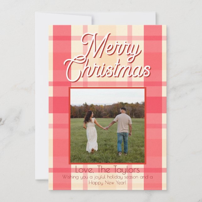 Foil Pink Plaid Vintage Holiday Card (Front)