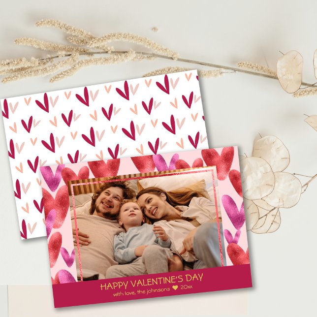 Foil Pink Red Heart Pattern Valentine Photo Card (Foil Pink Red Heart Pattern Valentine Photo Card)