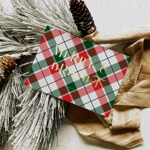 Foil Plaid Merry & Bright Typography Holiday Card 