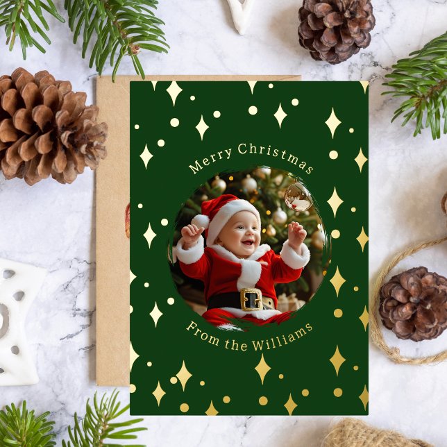 Foil Première carte de Noël Deux photos Baby Green (Créateur téléchargé)