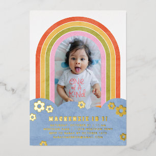 Foil Retro Rainbow Invitation d'anniversaire de l'
