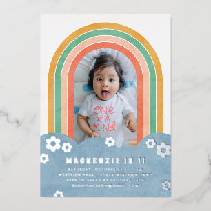 Foil Retro Rainbow Invitation d'anniversaire de l'