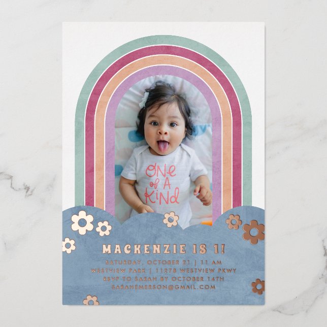 Foil Retro Rainbow Invitation d'anniversaire de l' (Recto)