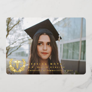 Foil RN Caduceus Graduation Faire-part photo
