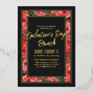 Foil Rose Frame Galentine's Day Invitation - Black