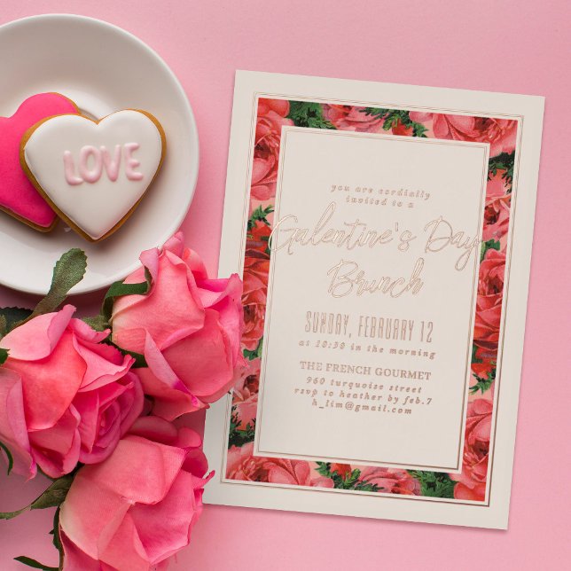 Foil Rose Frame Galentine's Day Invitation - Ivory (Creator Uploaded)