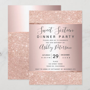 Foil rose gold glitter typography Sweet Sixteen Invitation