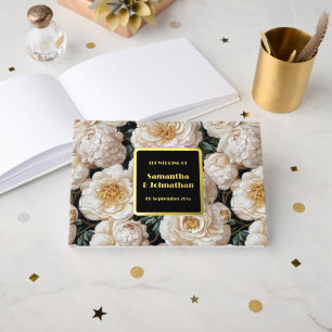 Foil rose rococo floral pattern gold white wedding guest book