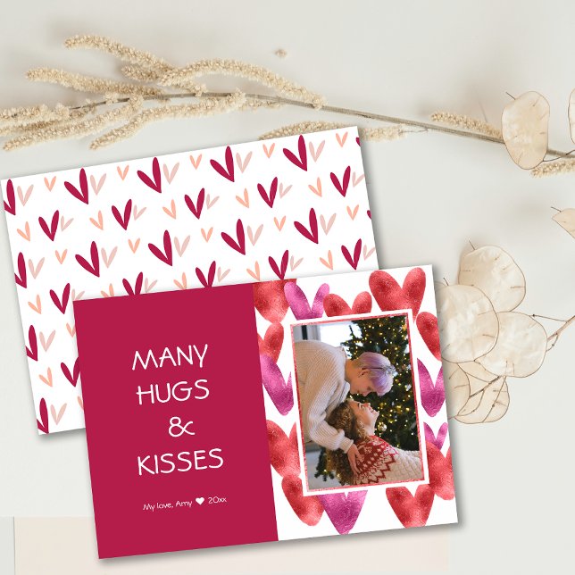 Foil Rouge rose Motif de coeur Valentine Carte pho (Foil Red Pink Heart Pattern Valentine Photo Card)