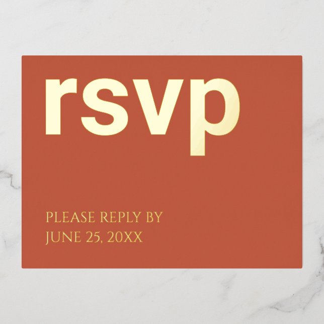 Foil RSVP Terracotta Stylish Meal Choices Postcard (Front)