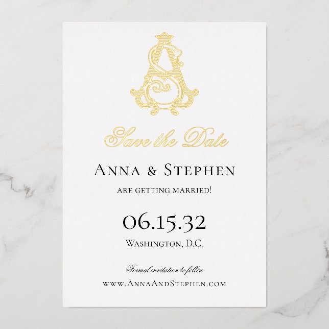 Foil Save the Date AS Monogram or SA Monogram (Front)