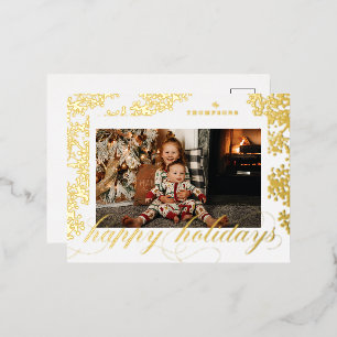 Foil Script Happy Holidays Foliage Photo Carte pos