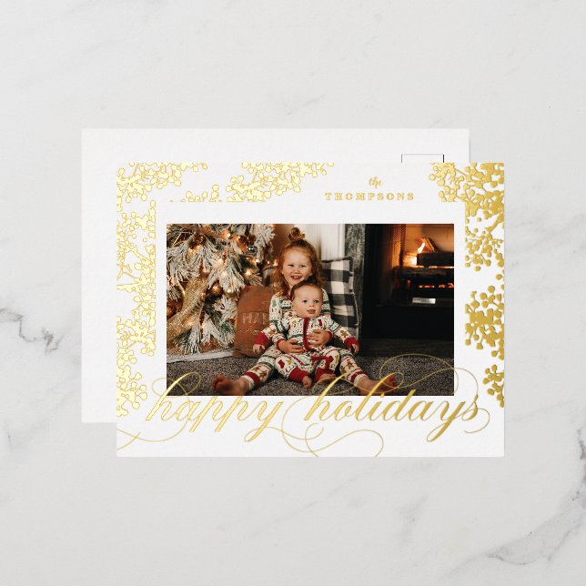 Foil Script Happy Holidays Foliage Photo Carte pos (Recto/Verso)