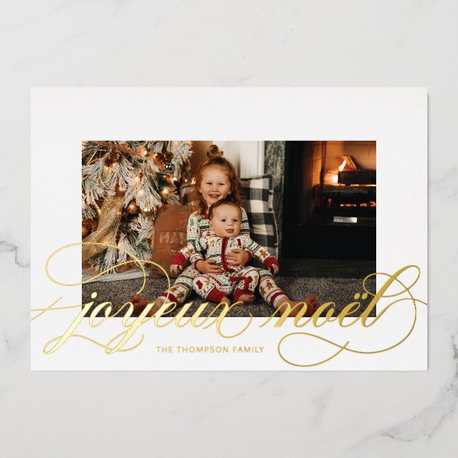 Foil Script Joyeux Noel Carte photo Noël (Recto)
