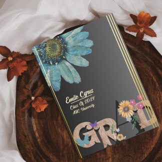 Foil Script Retro floral Graduation Announcement