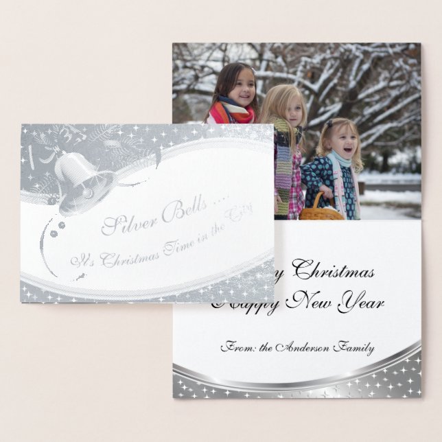 Foil Silver Bells YOUR PHOTO INSIDE Card (Display)