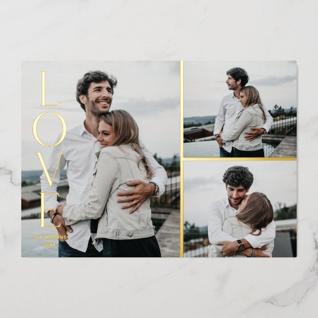 Foil Simply Love Valentine's Day 3-Photo Card (Front)