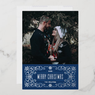 Foil Snowflake Flourish Frame Card - Blue