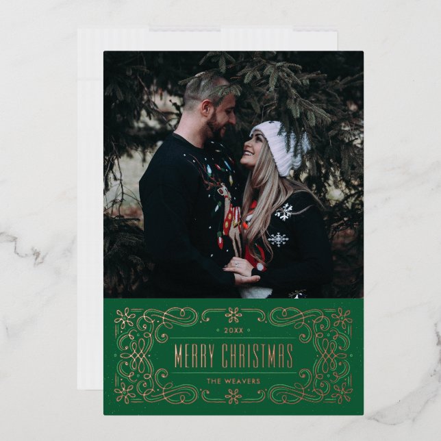 Foil Snowflake Flourish Frame Card - Green (Envelope)