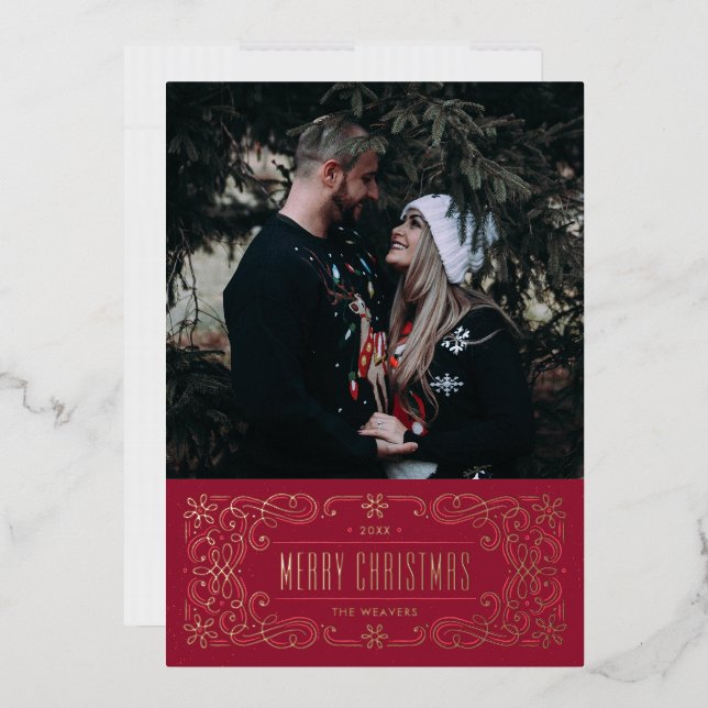 Foil Snowflake Flourish Frame Card - Red (Envelope)