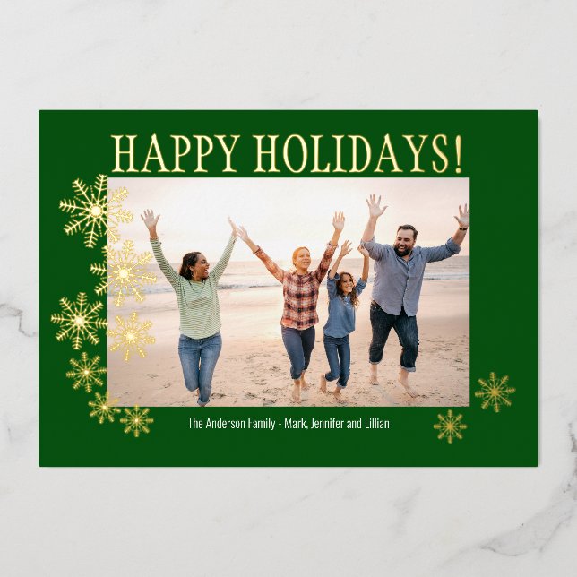 Foil Snowflakes Family Photo Card (Front)