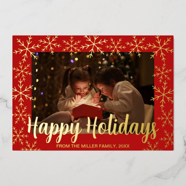 Foil Snowflakes Joyeux Carte photo de vacances (Recto)