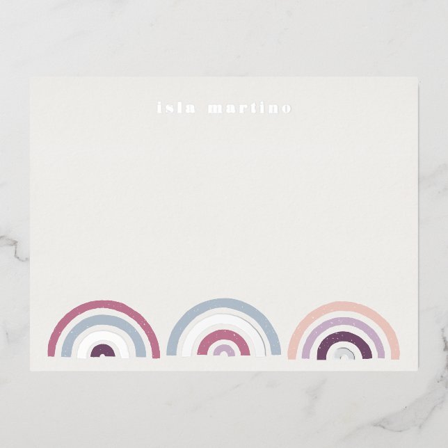 Foil Stamped Rainbows Stationery Card - Plum (Front)