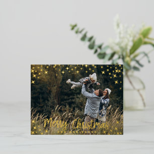 Foil Stars Modern Script 2 Photo Sparkly Christmas Holiday Postcard