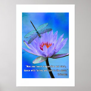 Foil Text Poster Dragonfly on Water Lily Quote