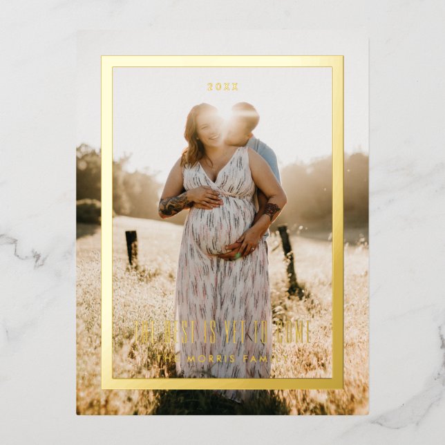 Foil The Best Is Yet To Come Simple Border Frame Holiday Postcard (Front)