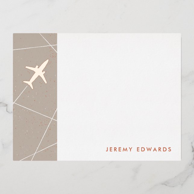 Foil The Jet Set Travel Stationery Card - Grey (Front)