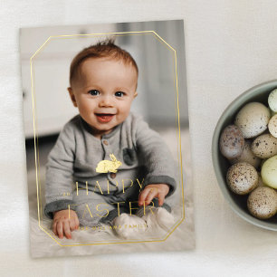 Foil Vintage Bunny Frame Easter Photo Card