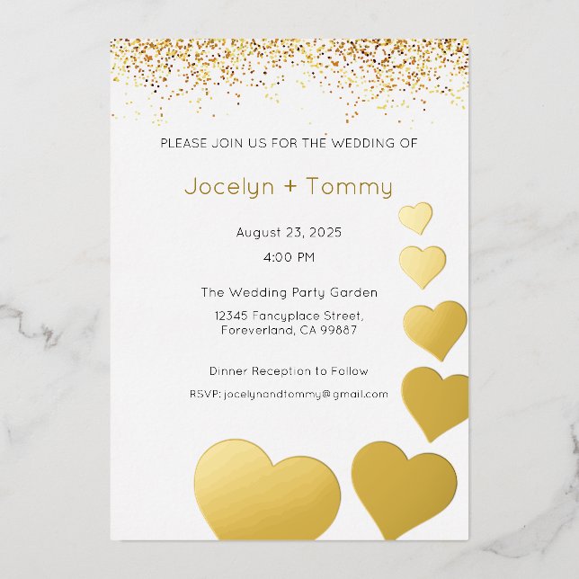 Foil Wedding Invitation, Gold Wedding Invite (Front)