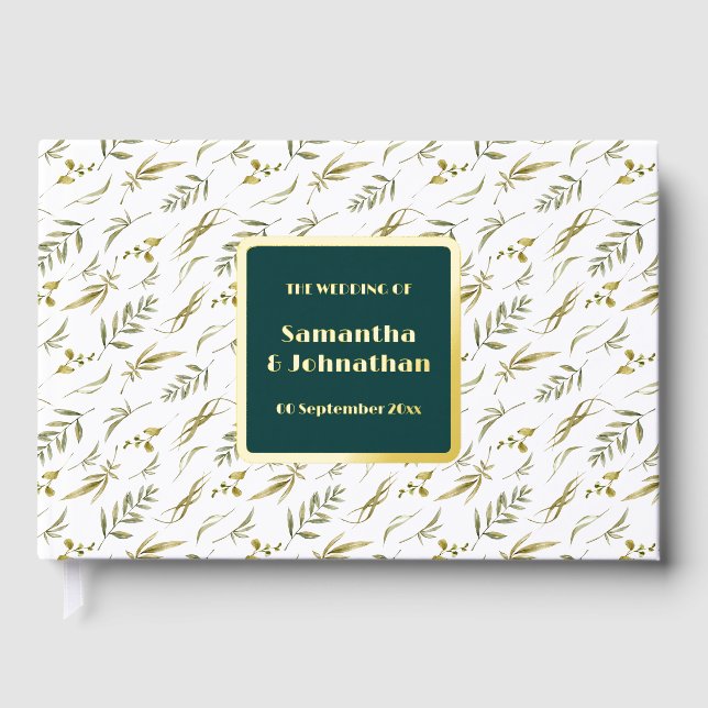 Foil wedding leaf sprig pattern country wedding guest book (Front)