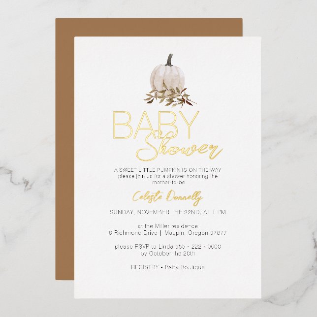 FOIL White Rustic Boho Pumpkin Baby Shower (Front/Back)