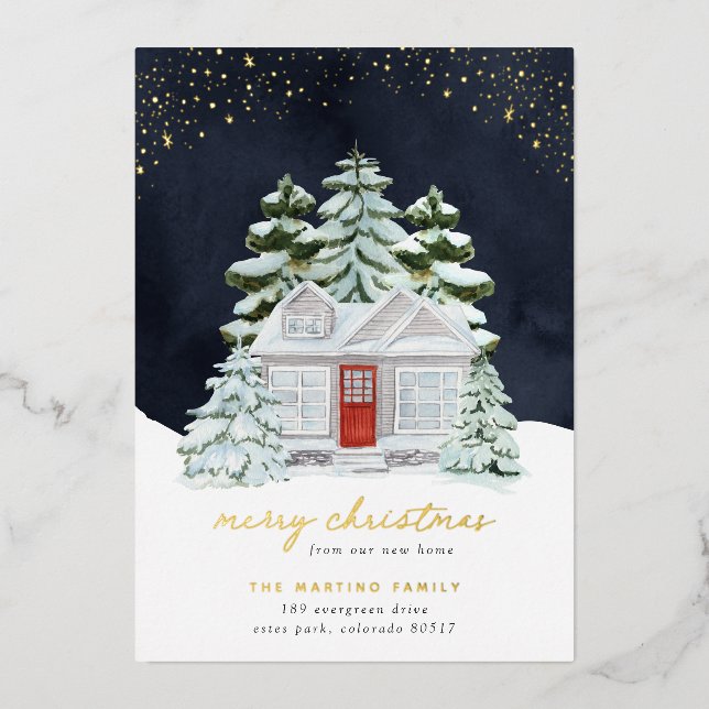 Foil Winter Night Holiday Moving Announcement (Front)