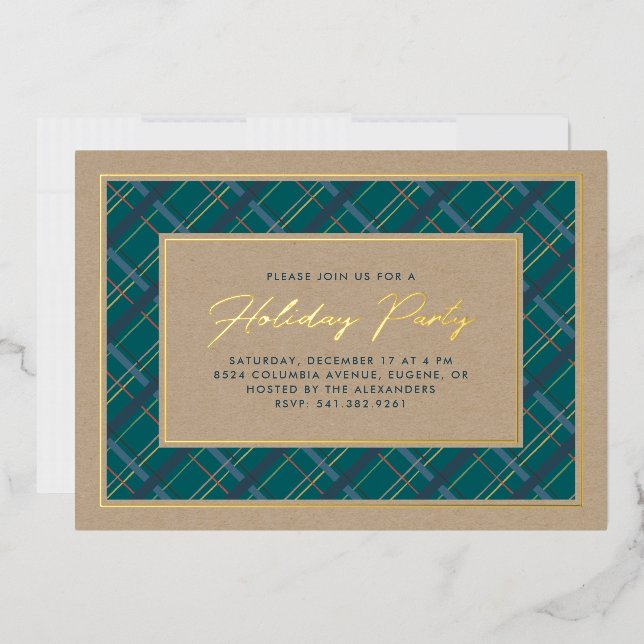 Foil Winter Plaid Holiday Party Invitation Foil In (Envelope)