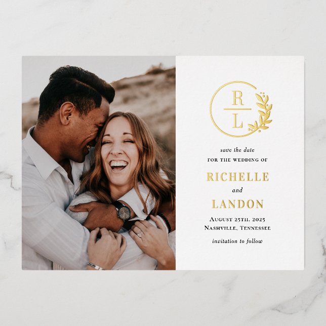 FOIL Wreath tendance Enregistrer la date Carte pos (Recto)