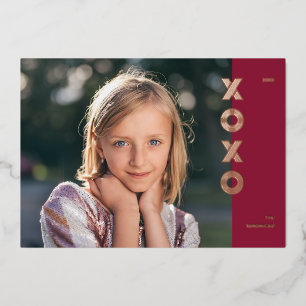 Foil XOXO Valentine's Day Photo Card - Cranberry