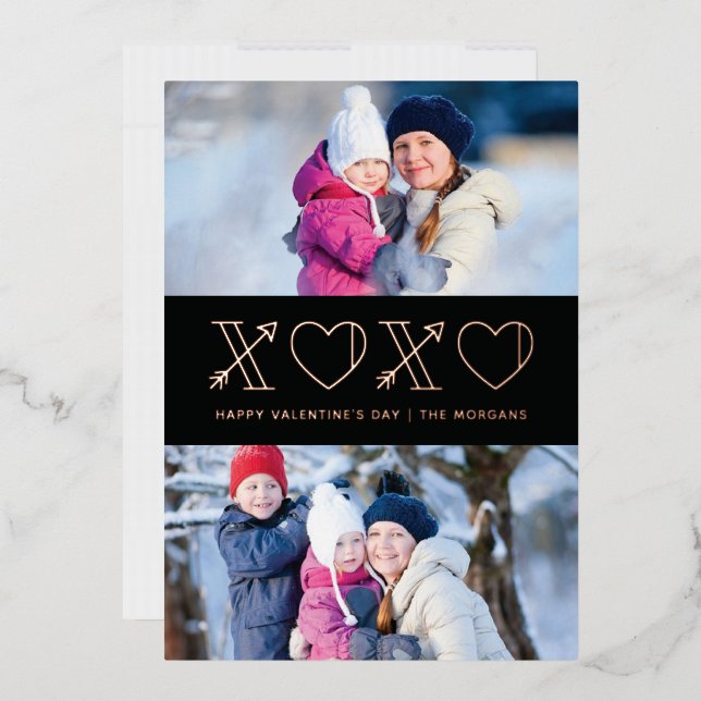 Foil Xs & Os Valentine's Day 2-Photo Card - Black (Envelope)