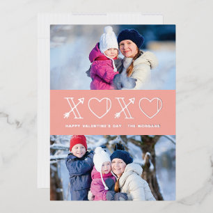 Foil Xs & Os Valentine's Day 2-Photo Card - Peach