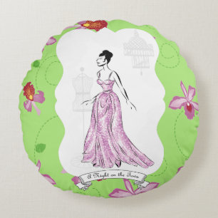 Fois à Paris Fashion Illustration Round Pillow