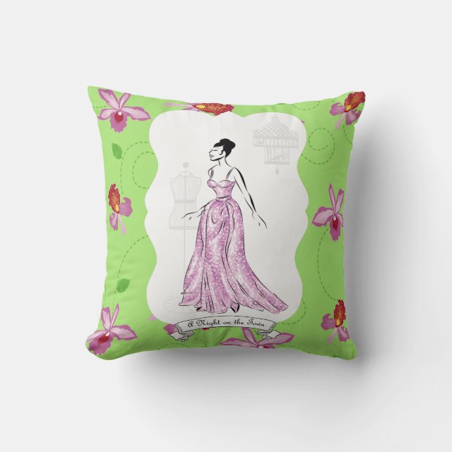 Fois à Paris Fashion Illustration Throw Pillow (Front)