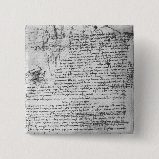 Fol.145v-b, page from Da Vinci's notebook 2 Inch Square Button (Front)