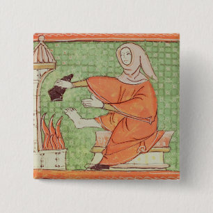 Fol.58r February: Warming by the Fire 2 Inch Square Button