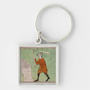Fol.59r August: Threshing Wheat Keychain