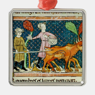 Fol.59r October: Ploughing Metal Ornament