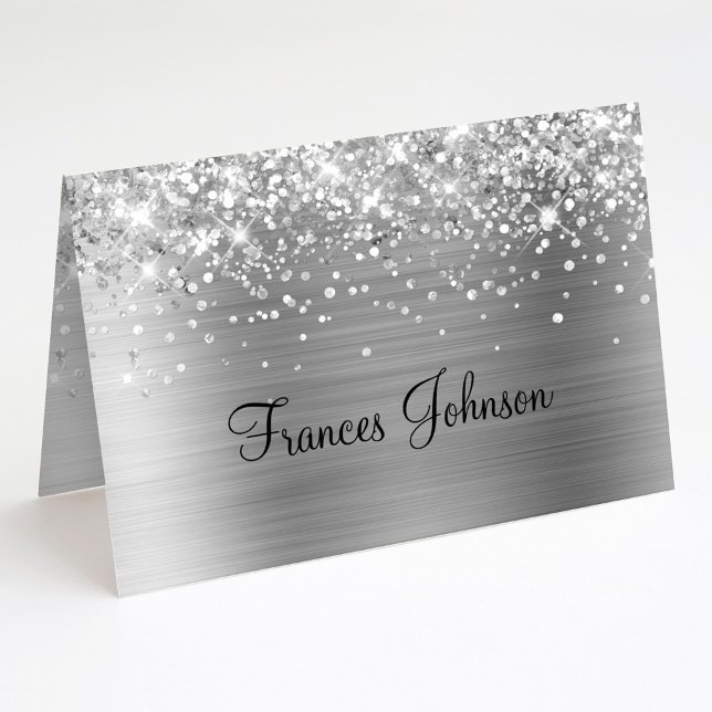 Fold Your Own Glittery Silver Name Place Cards (Fold Your Own Glittery Blue Name Place Cards)